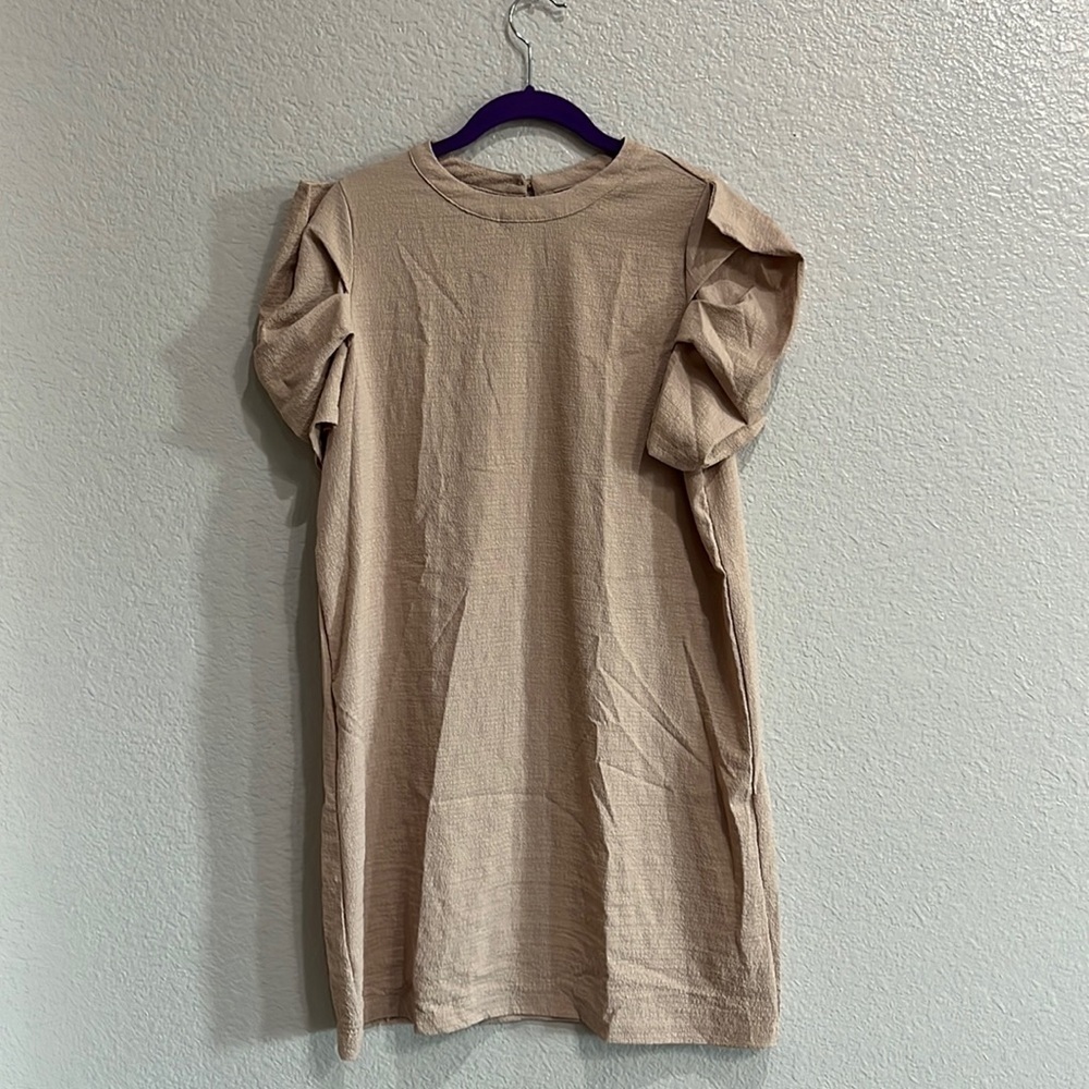 Emery Rose puff Short Sleeves Mini Dress Tan Sz L Bohemian Lightweight Sz TC0652